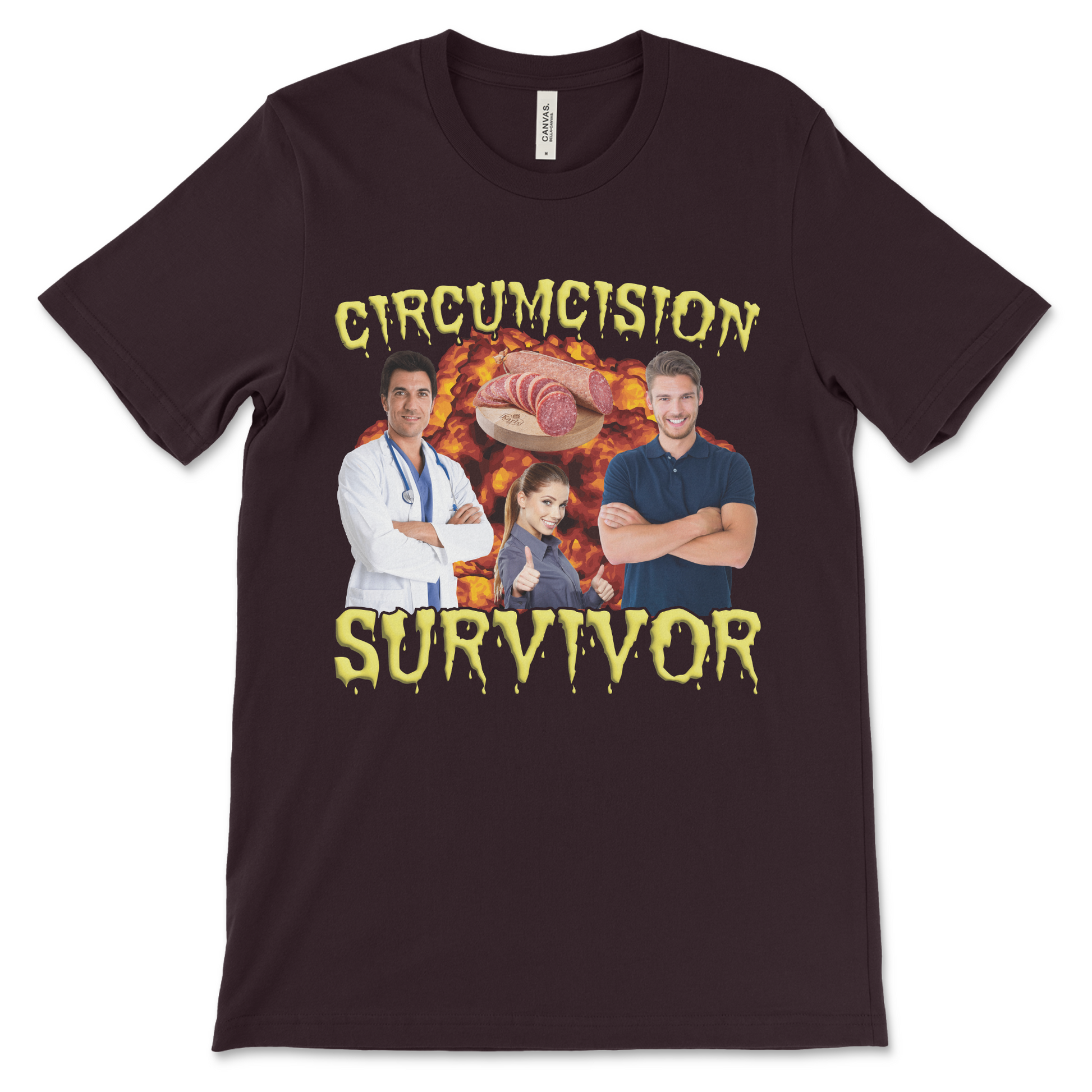 Dark humor foreskin shirt with filthy and NSFW joke design.
