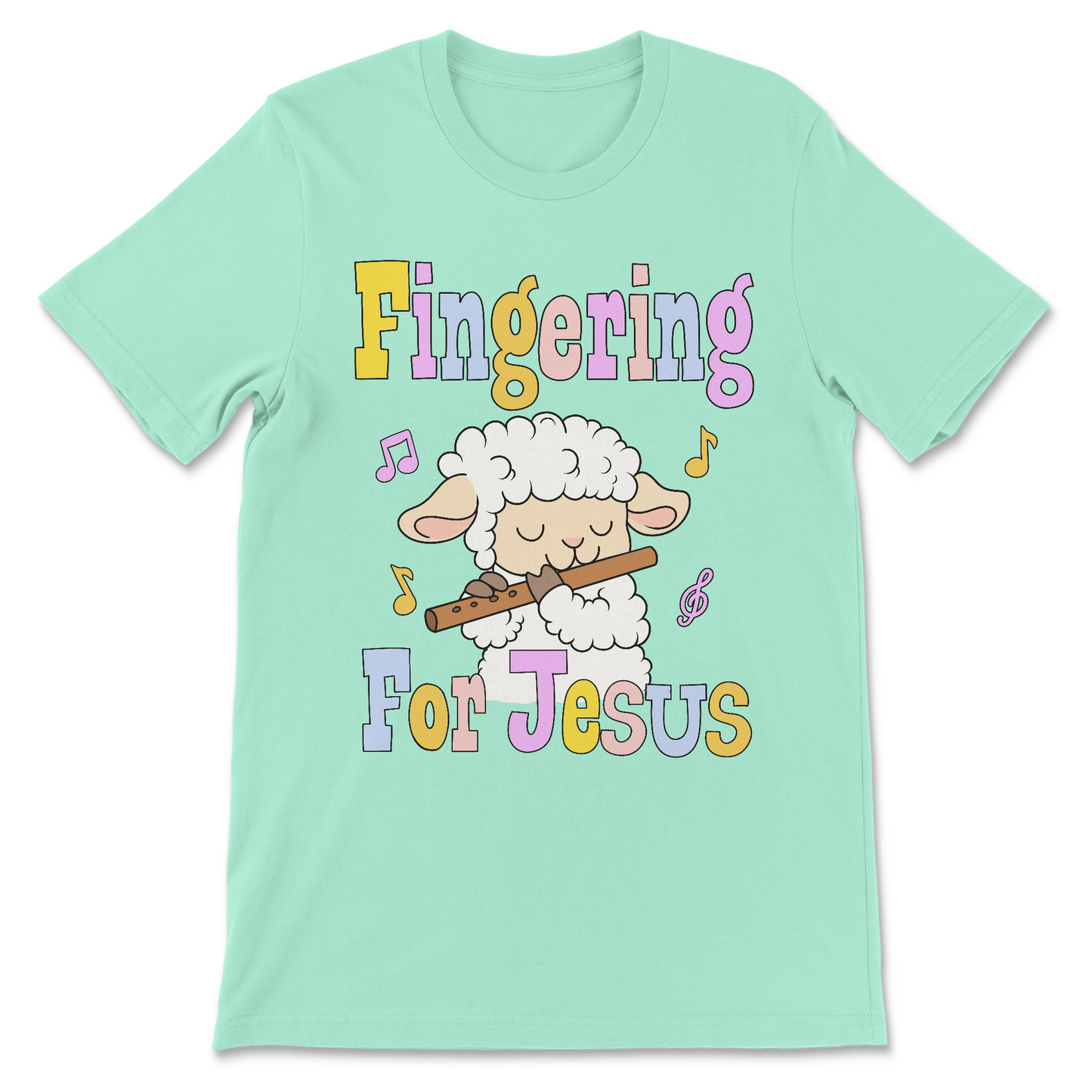 fingering for jesus funny christian shirt with lamb playing flute
