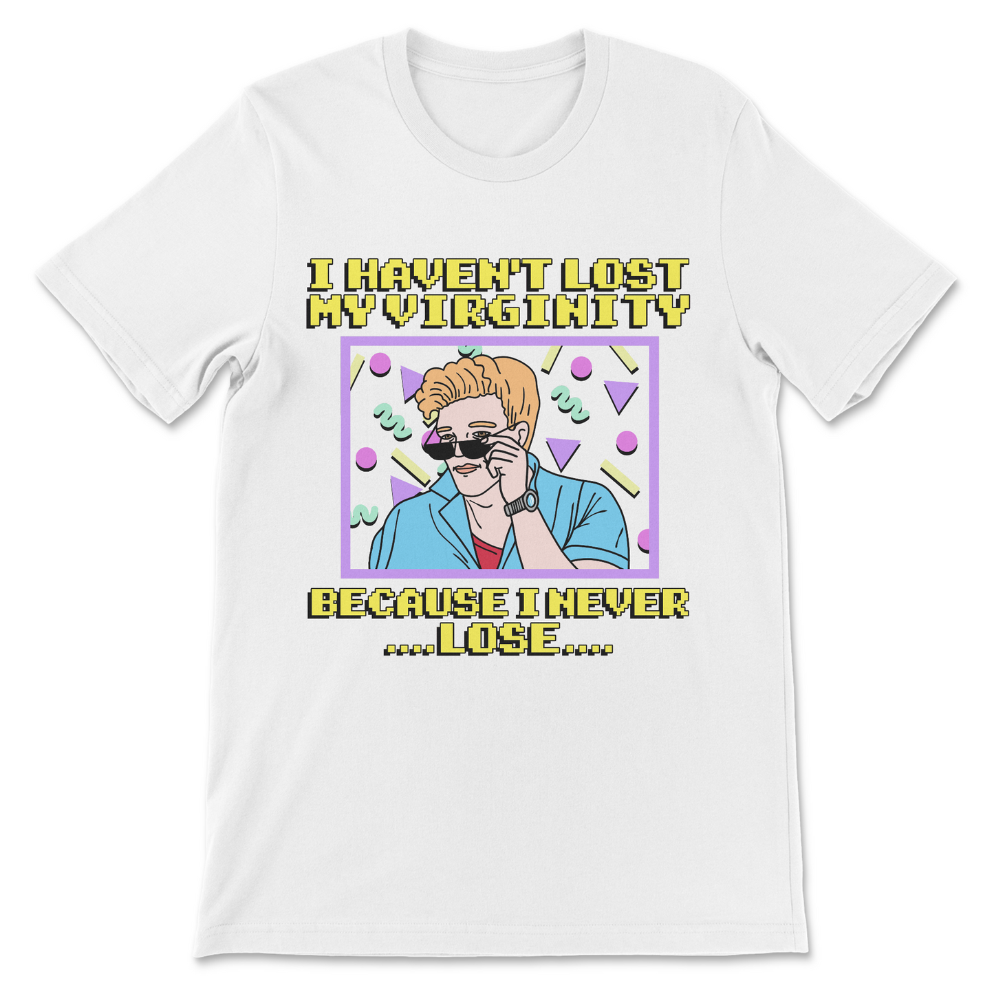 inappropriate humor shirt with sarcastic virginity slogan design
