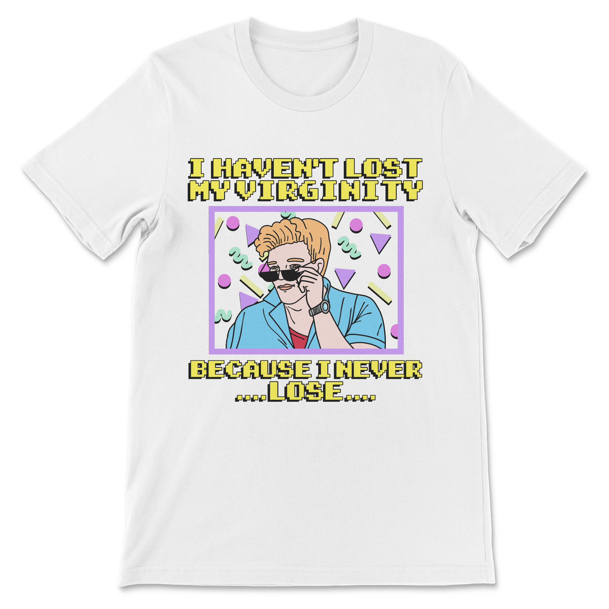 inappropriate humor shirt with sarcastic virginity slogan design
