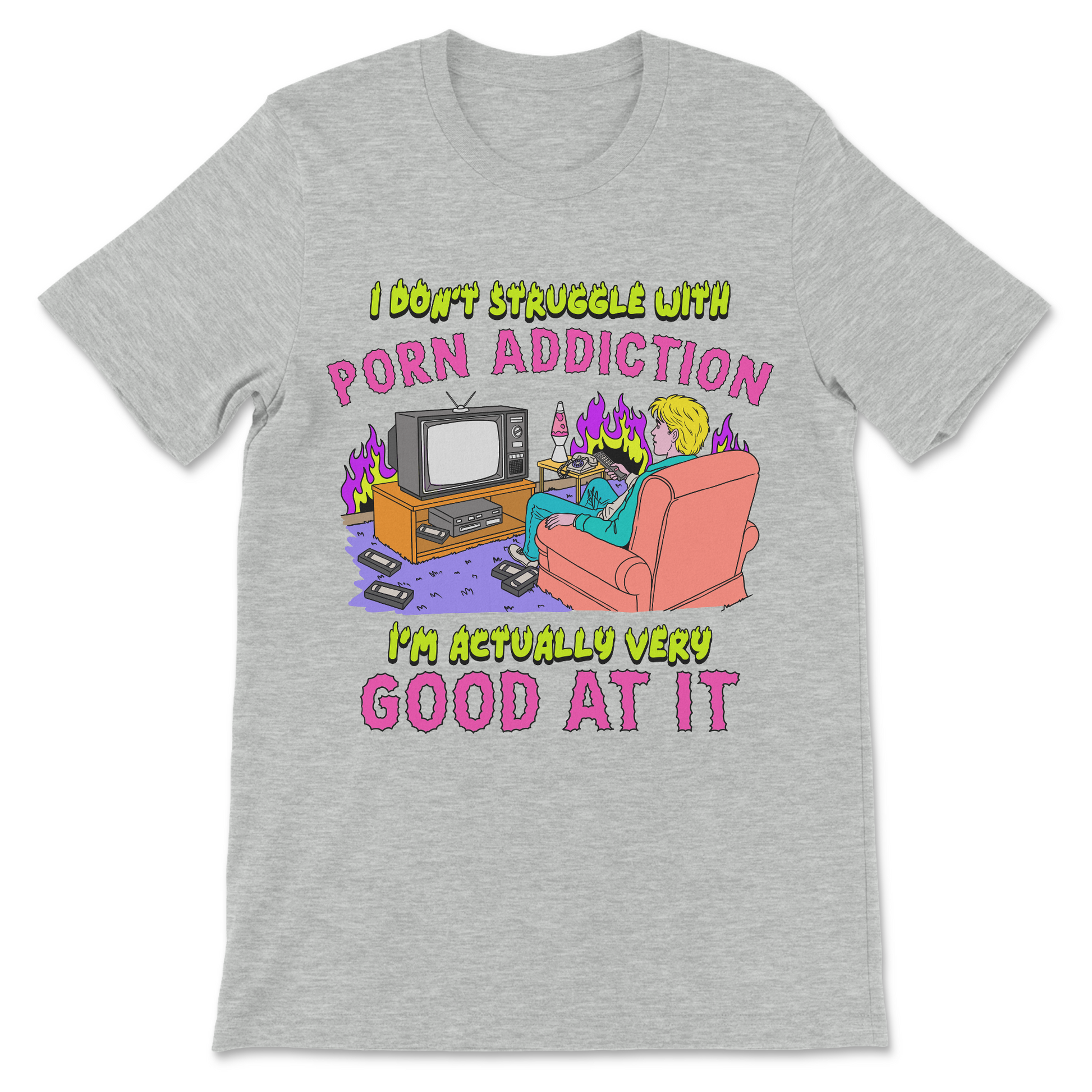 Offensive meme t-shirt with sarcastic addiction statement
