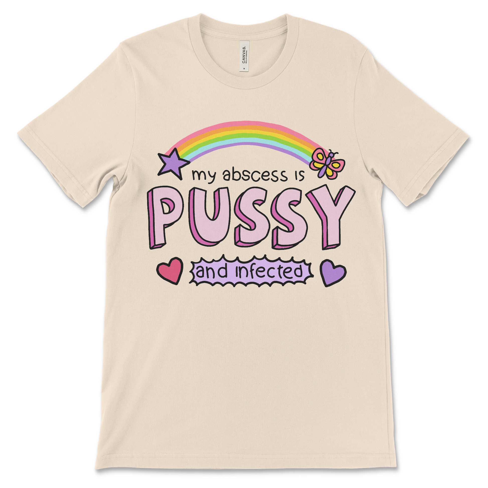 Raunchy t shirt in a weird graphic style, ideal for inappropriate shirt exchanges.
