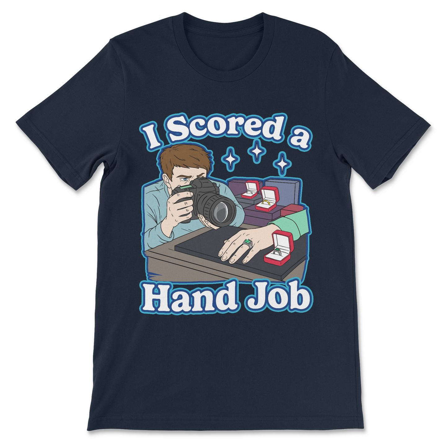 Naughty meme shirt with crude “I Scored a Hand Job” slogan
