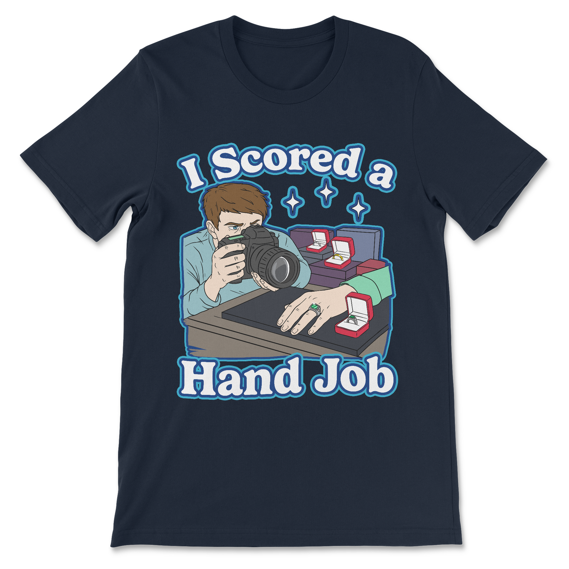 Naughty meme shirt with crude “I Scored a Hand Job” slogan

