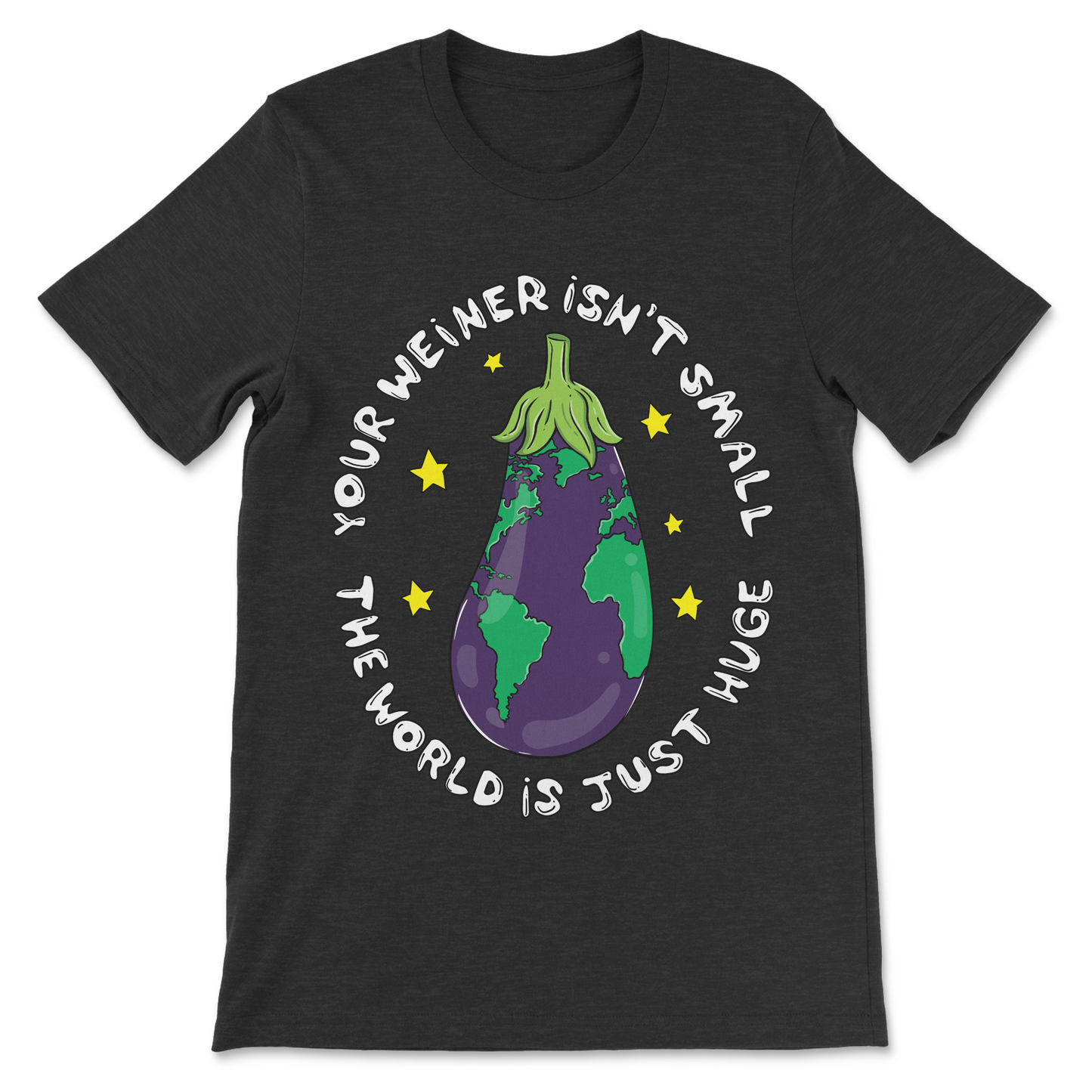 Funny wiener joke shirt with eggplant planet Earth graphic
