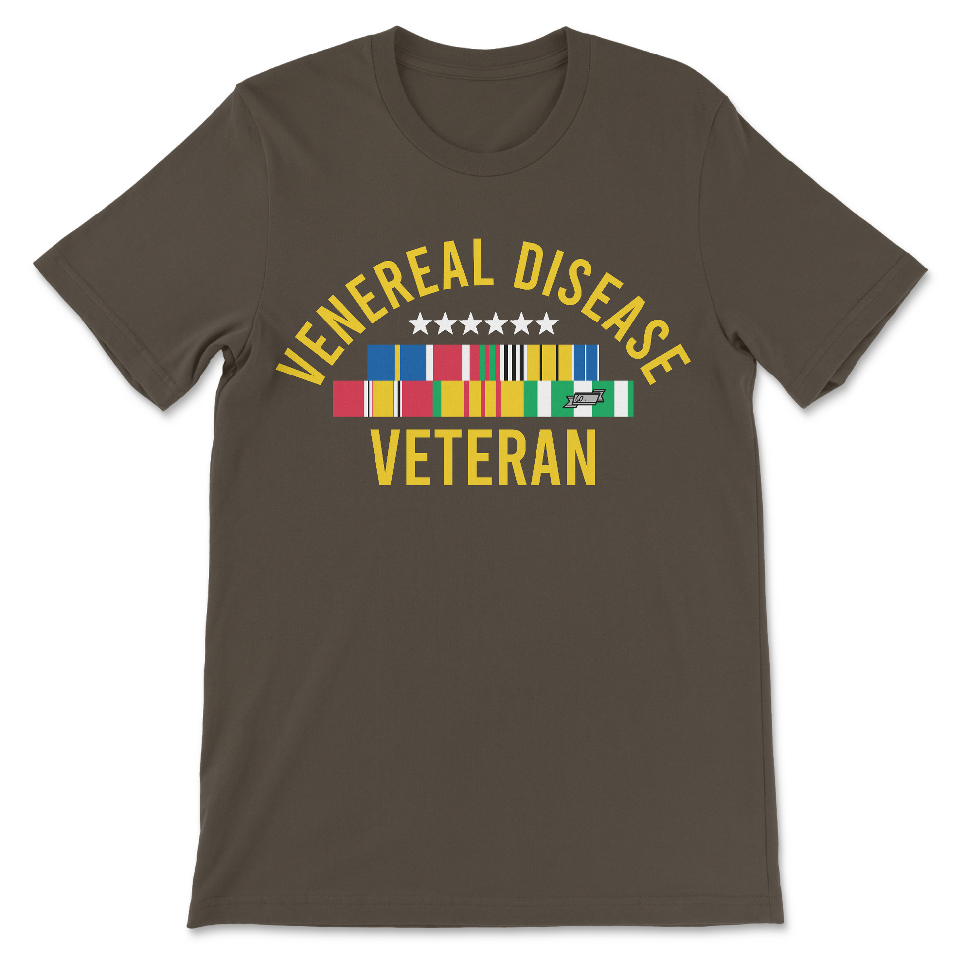 Unhinged Venereal Disease Veteran shirt with offensive, inappropriate humor in a veteran-style design.