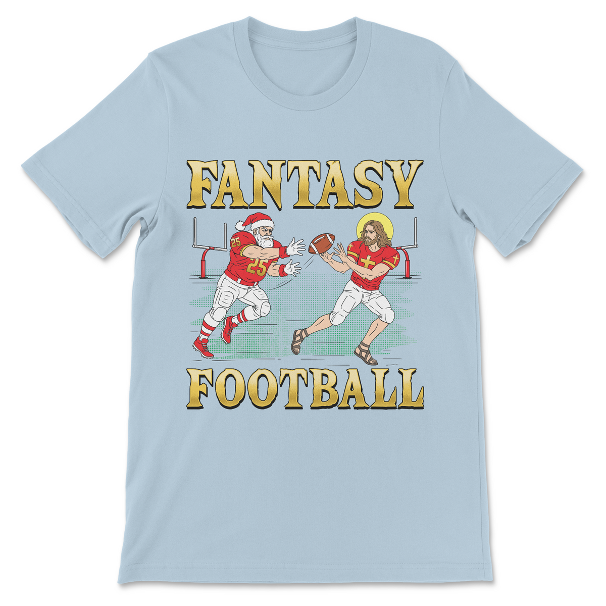 Jesus and Santa playing football funny graphic shirt