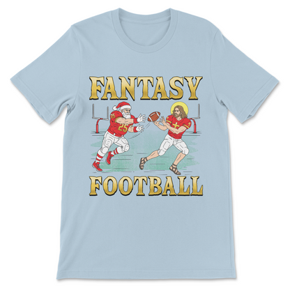 Jesus and Santa playing football funny graphic shirt