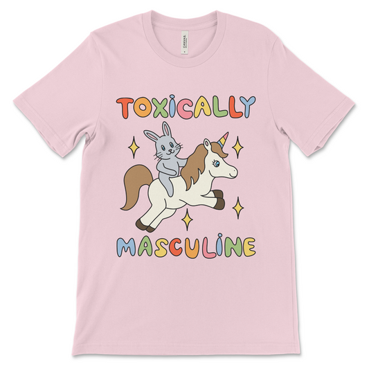 toxically masculine shirt with cute bunny riding unicorn graphic