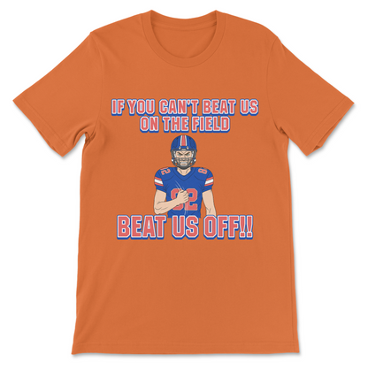 sports parody shirt with immature joke text
