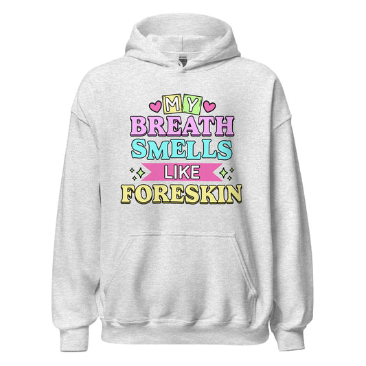 Funny foreskin hoodie with dirty humor and offensive meme design. Perfect for fans of vulgar graphic hoodies and absurd internet fashion.
