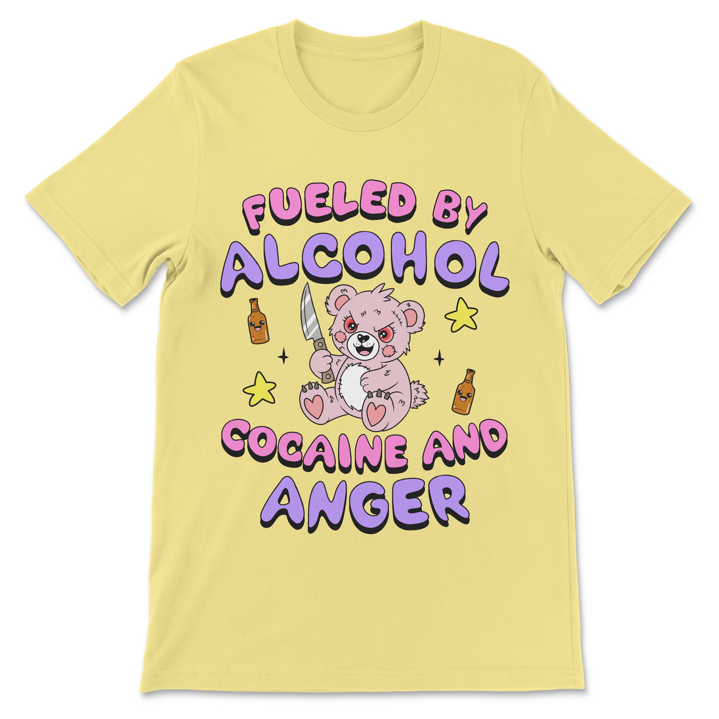 Funny cocaine shirt with the slogan "Fueled By Alcohol, Cocaine and Anger."
