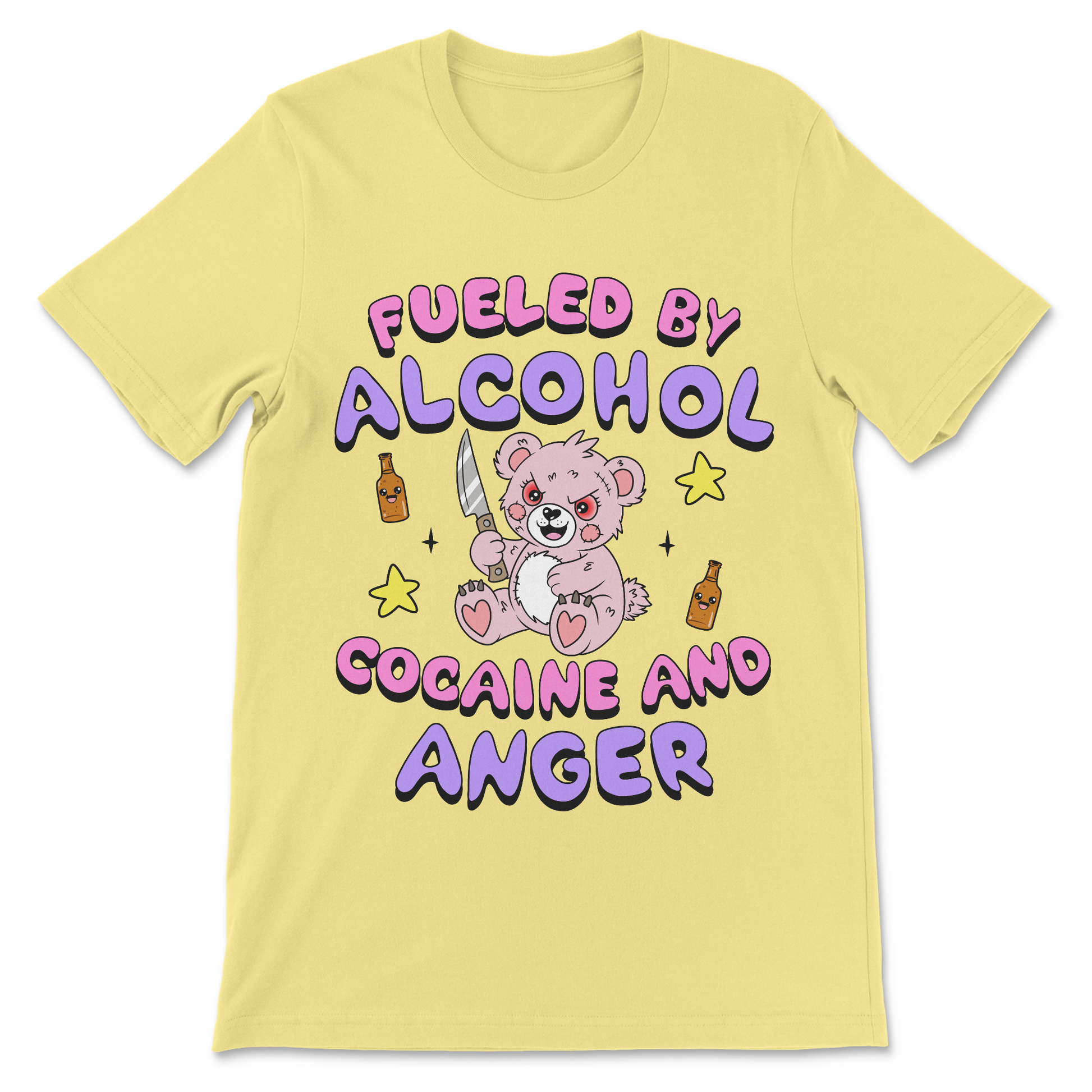 Funny cocaine shirt with the slogan "Fueled By Alcohol, Cocaine and Anger."
