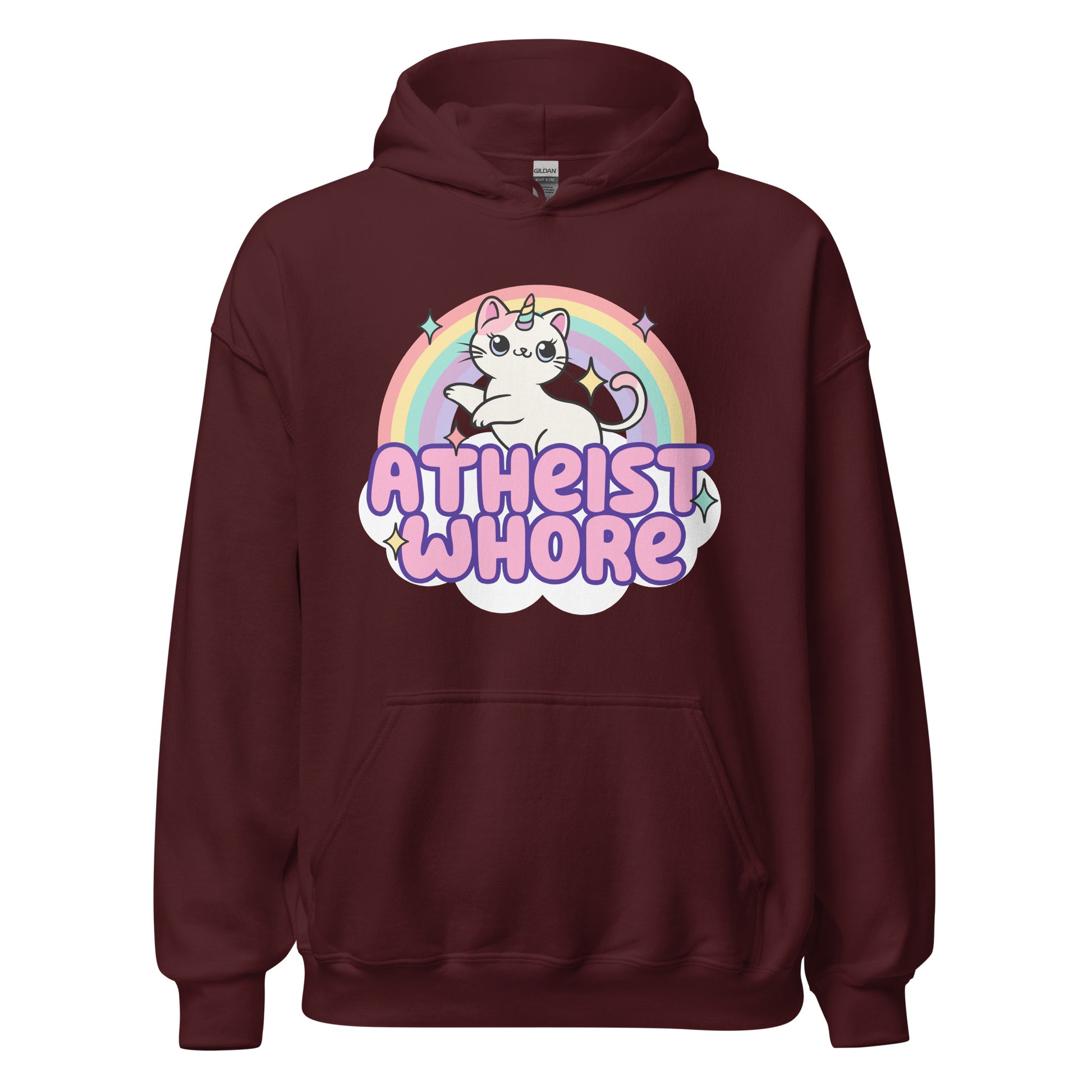 inappropriate atheist hoodie combining cute art and dark humor
