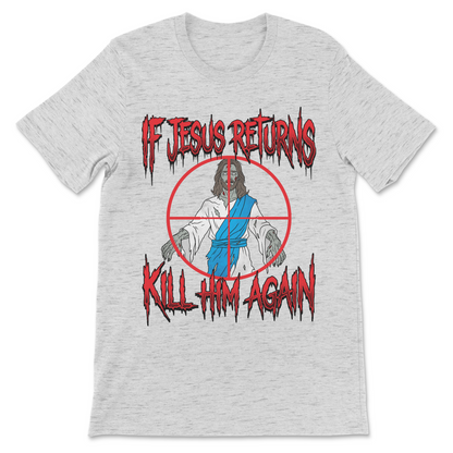 Offensive religious humor shirt featuring a resurrected zombie Jesus design.
