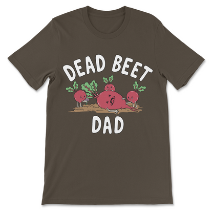 Dead Beet Dad funny pun shirt with cartoon beet family and deadbeat dad wordplay