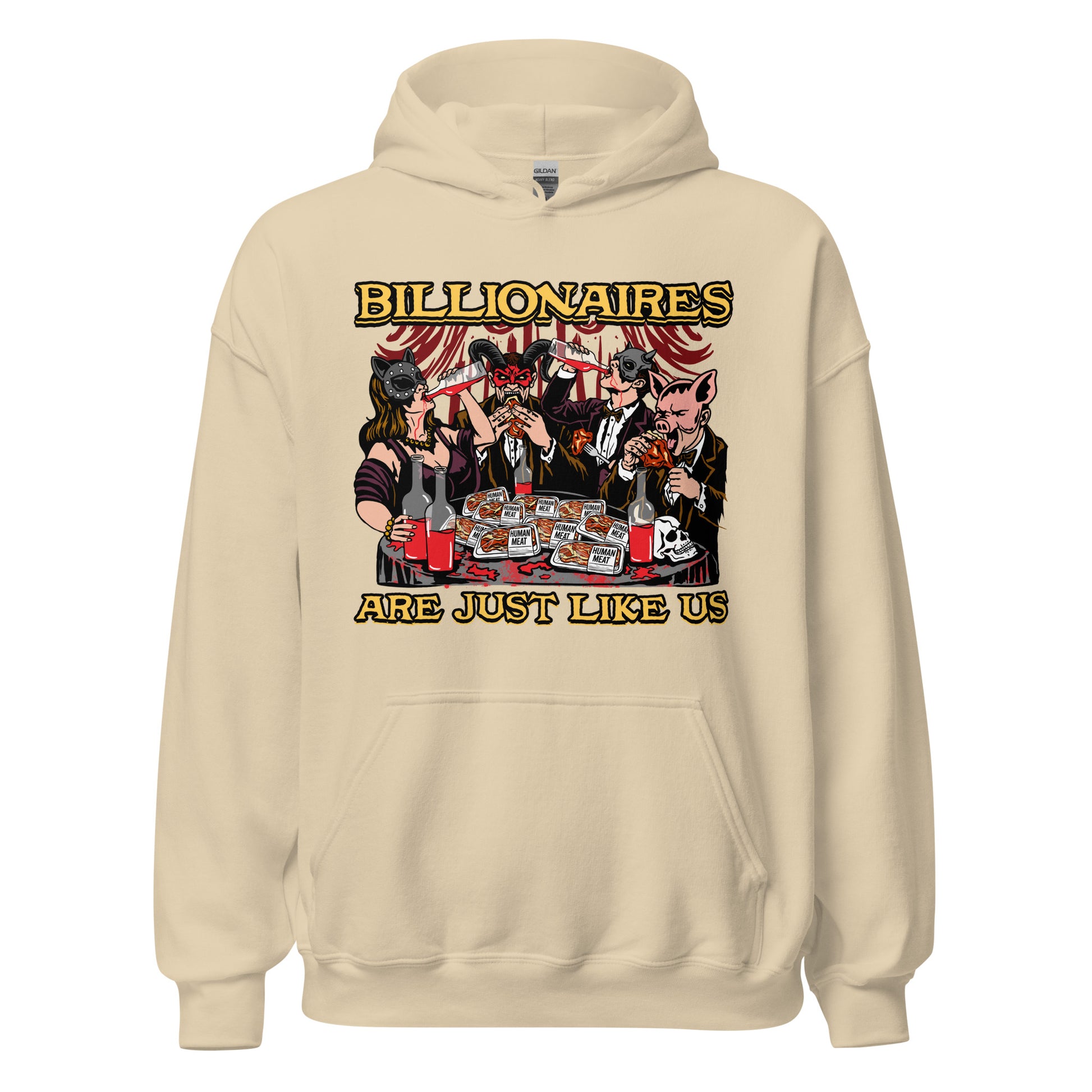 Cynical political meme hoodie about billionaires
