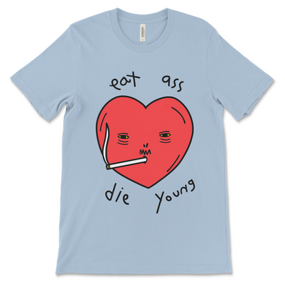 NSFW raunchy graphic tee with a heart smoking

