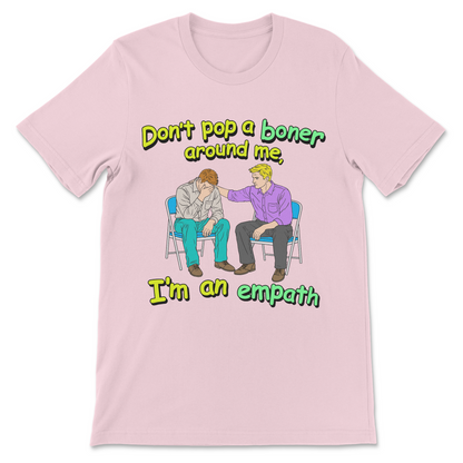 Inappropriate sexual humor graphic tee with boner warning phrase
