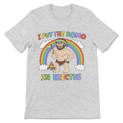 Queer adult joke tee inspired by human evolution
