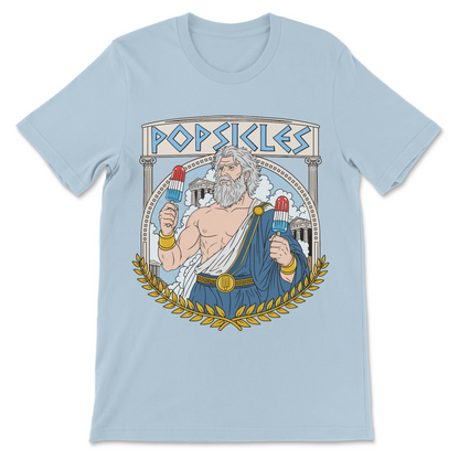Funny Greek god shirt featuring Popsicles, a parody inspired by Socrates and classic Greek mythology.