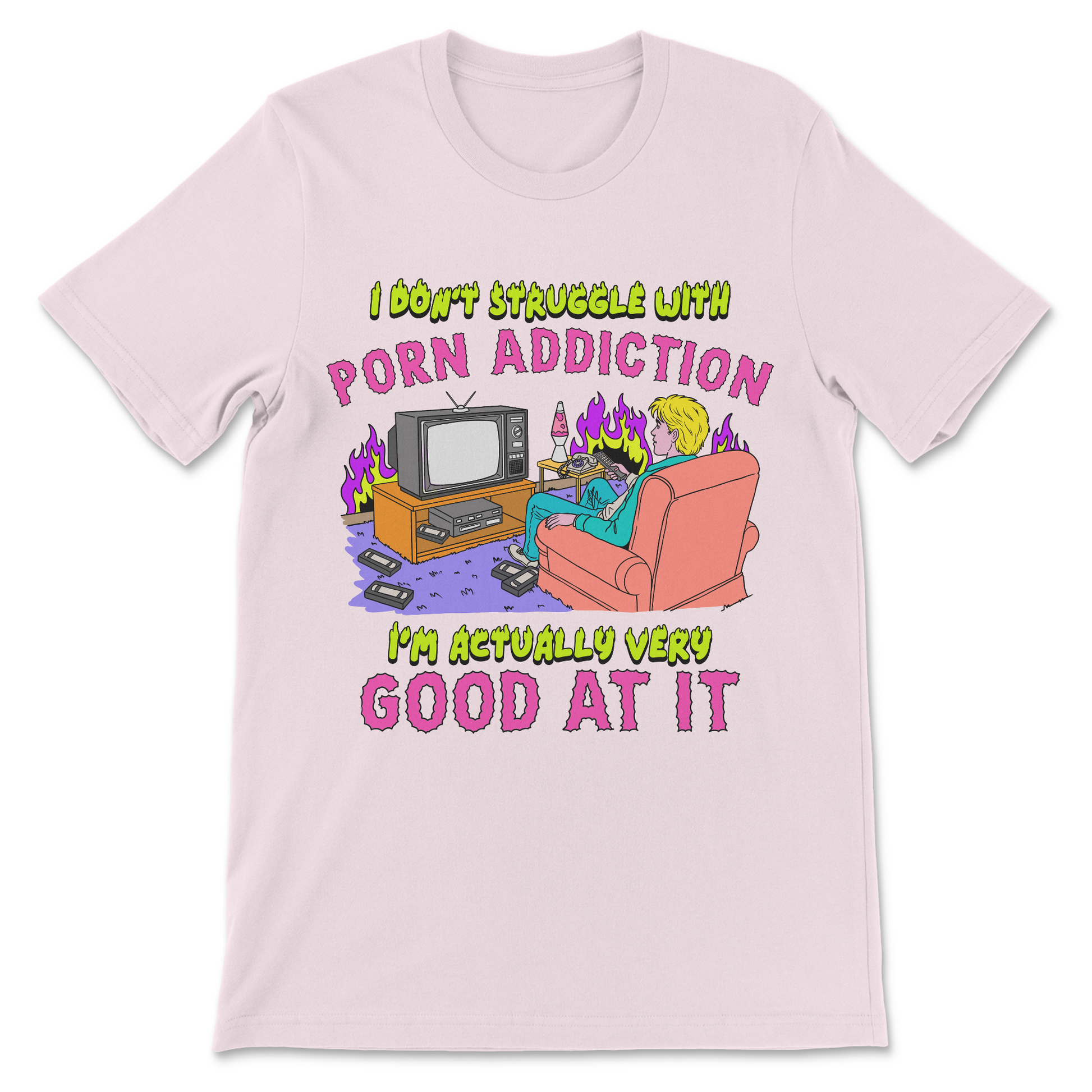 Explicit adult humor t-shirt featuring sarcastic porn quote
