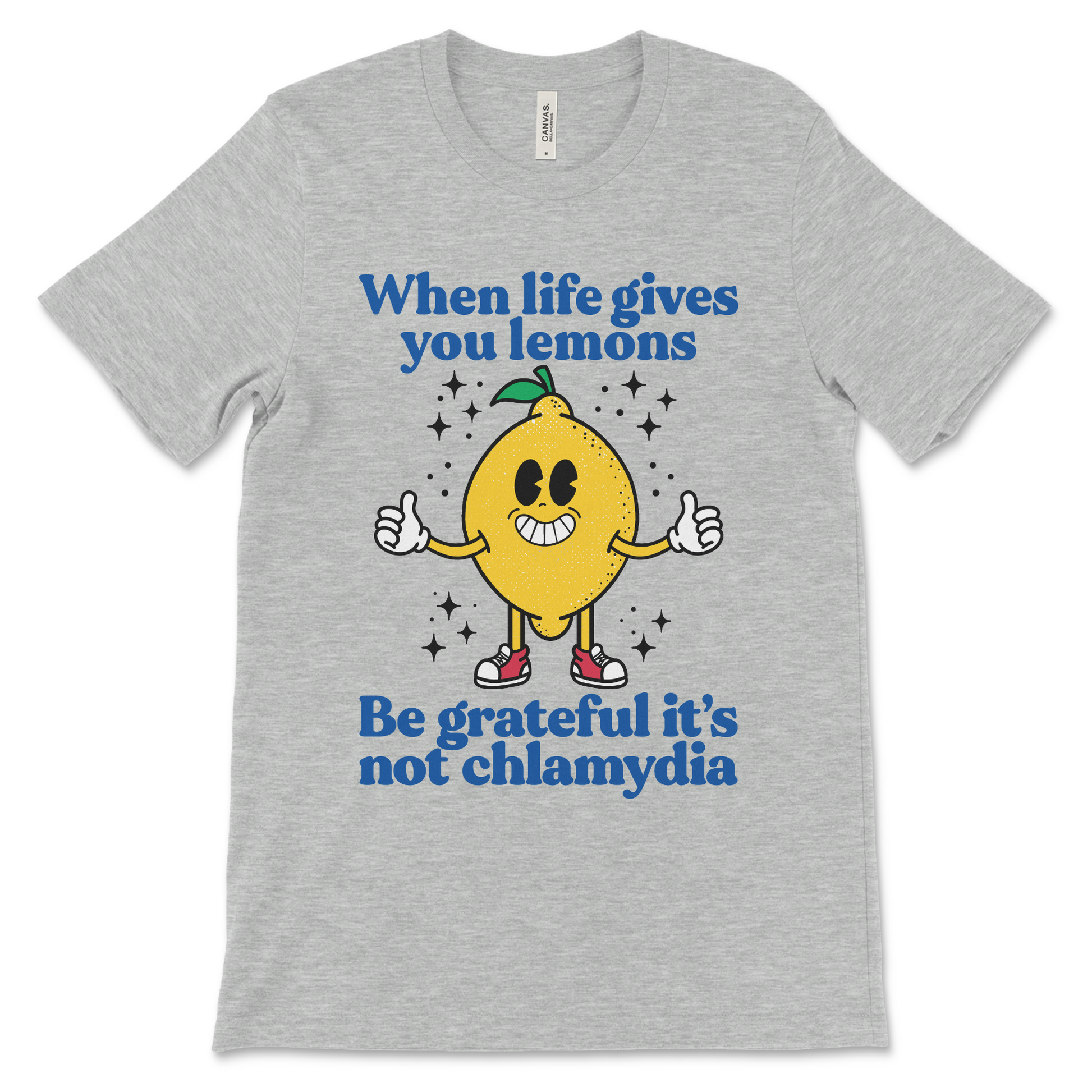 Dark humor graphic t-shirt, inappropriate lemons and chlamydia joke design
