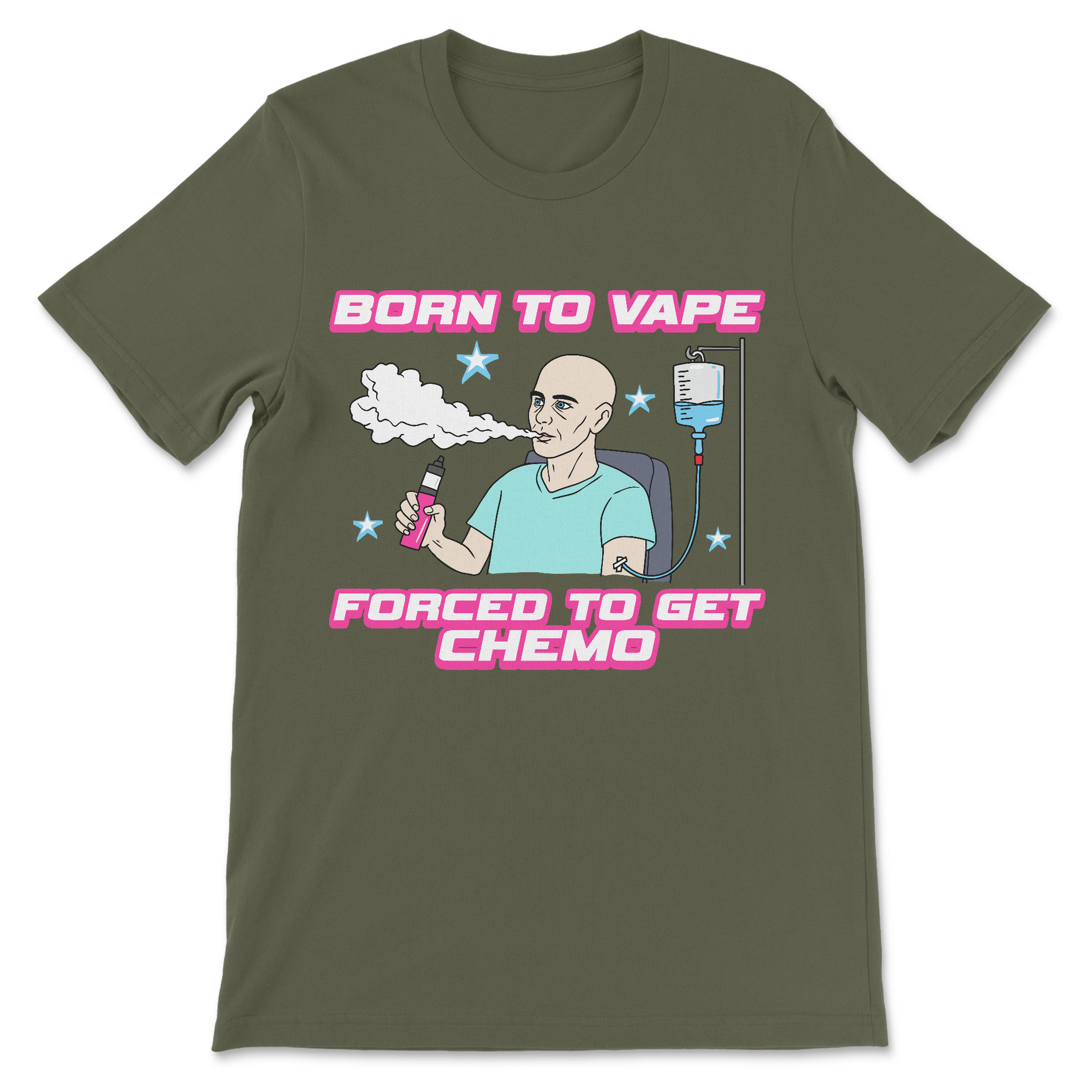 controversial dark humor shirt with a cancer patient vaping 
