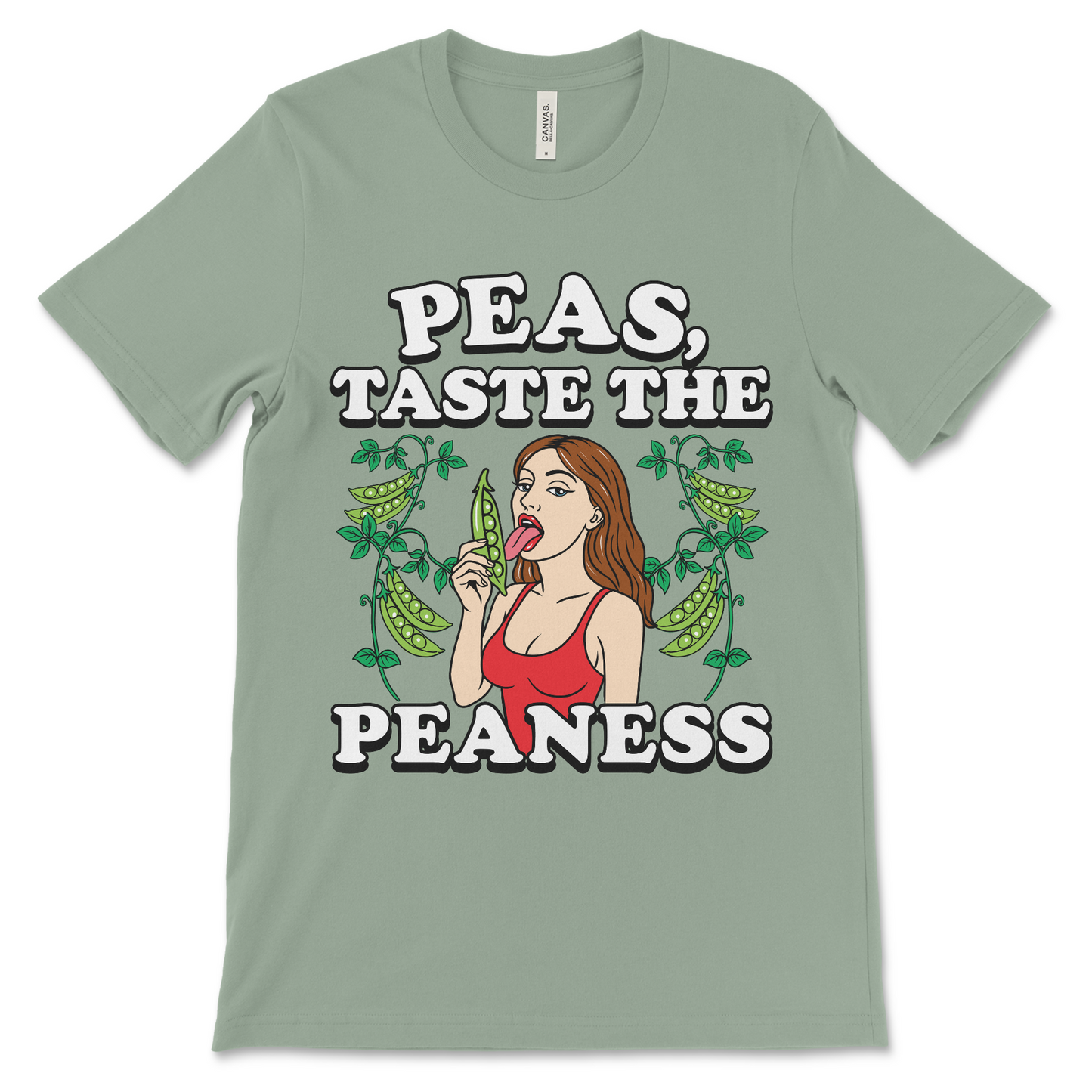 Funny inappropriate shirt with pea pod design, offensive meme tee and dark humor raunchy tshirts.
