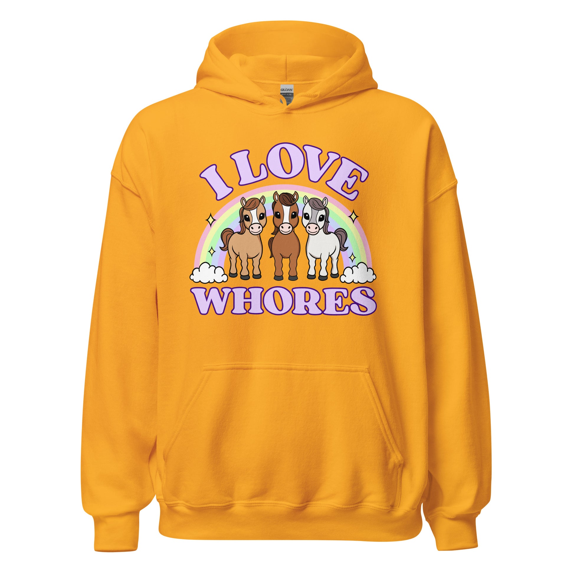 raunchy and dirty I love whores hoodie, funny offensive horse meme sweatshirt 