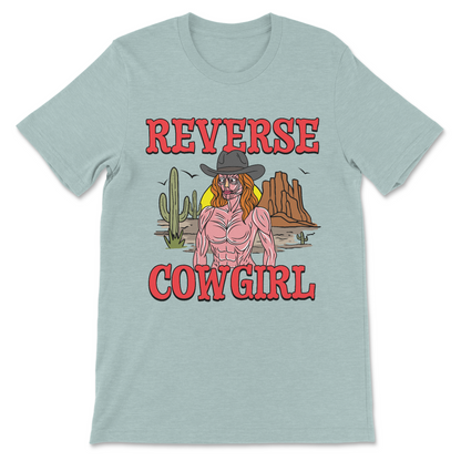 Absurd Western meme shirt featuring skinless cowgirl illustration.