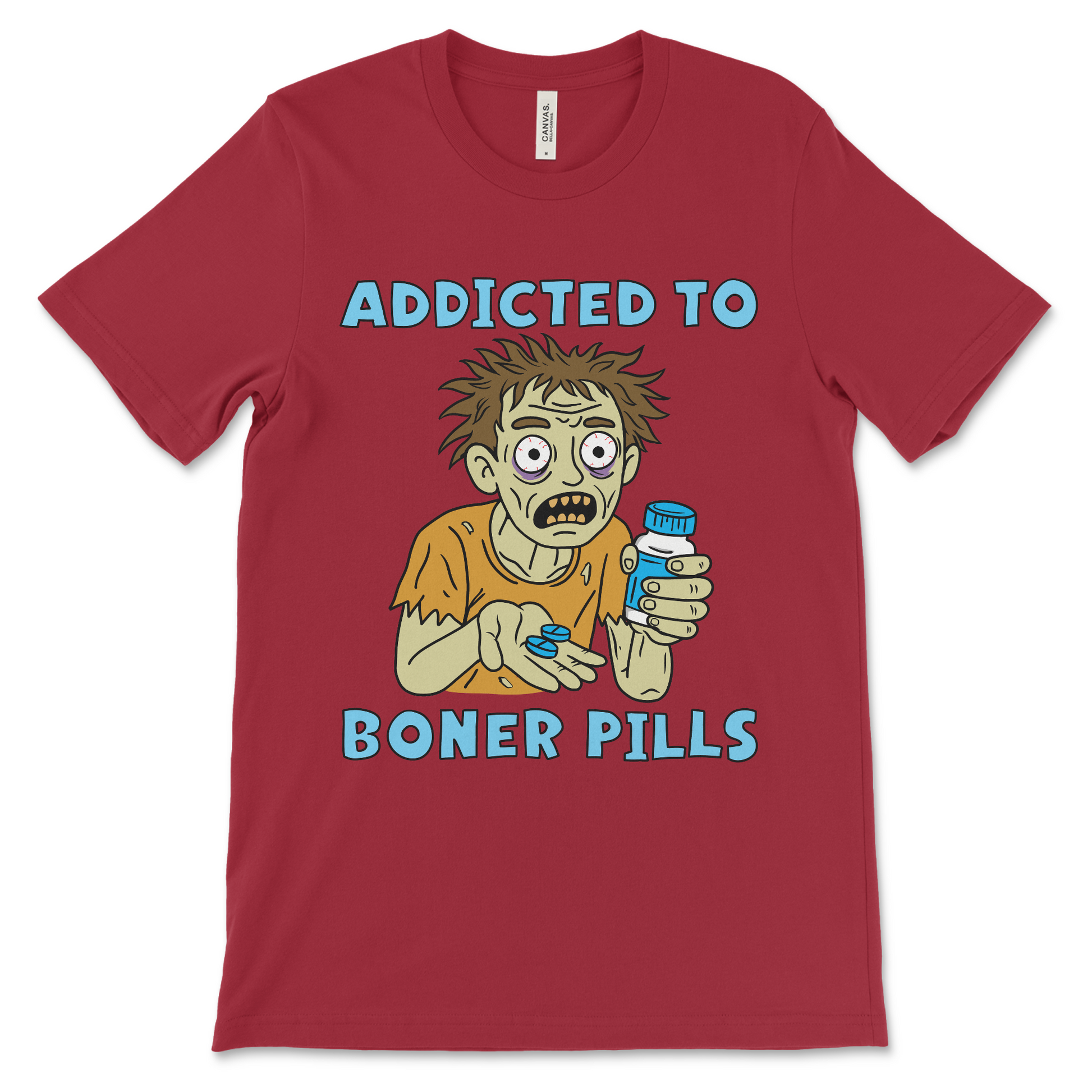 This adult humor shirt says “Addicted to Boner Pills” and delivers offensive laughs with a side of shame. A dirty joke tee for fans of rude slogans and weird internet-style clothing.


