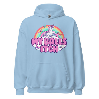 Offensive unicorn hoodie with a ridiculous, vulgar design for fans of inappropriate humor and adult meme clothing.