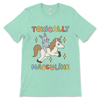 feminist humor shirt mocking toxic masculinity with unicorn design
