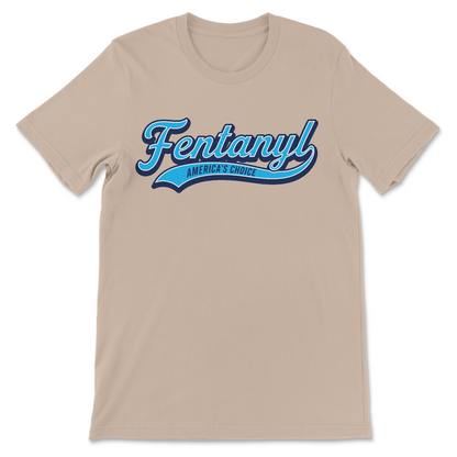 Dark humor graphic t-shirt parodying America's opioid crisis with a vintage baseball-style design.
