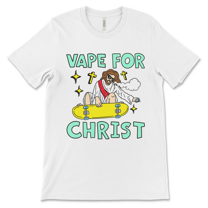 This Vape for Christ shirt is a religious satire meme tee, ironic Christian humor shirt, funny Jesus meme t-shirt, sarcastic religion shirt for vape meme lovers.