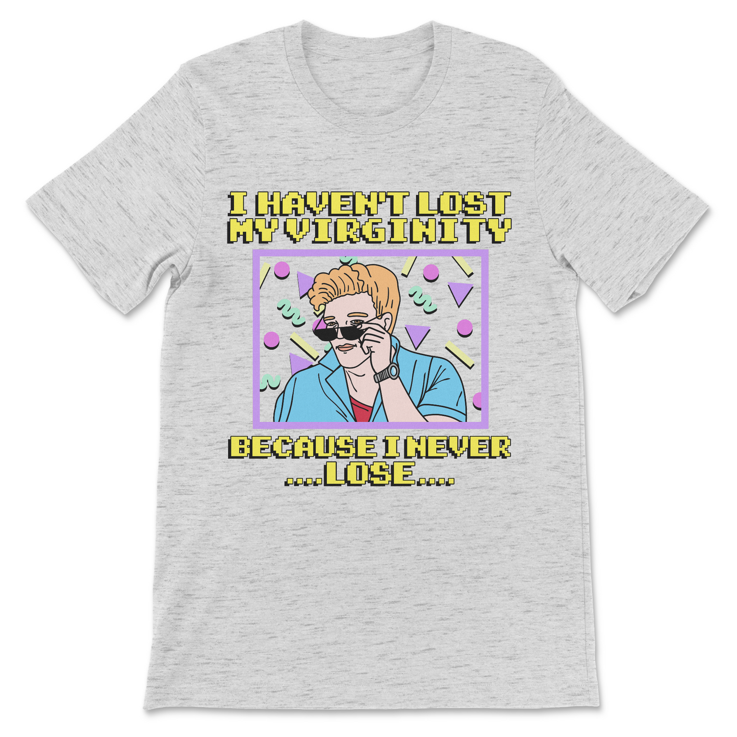 weird meme shirt featuring ironic virginity joke text
