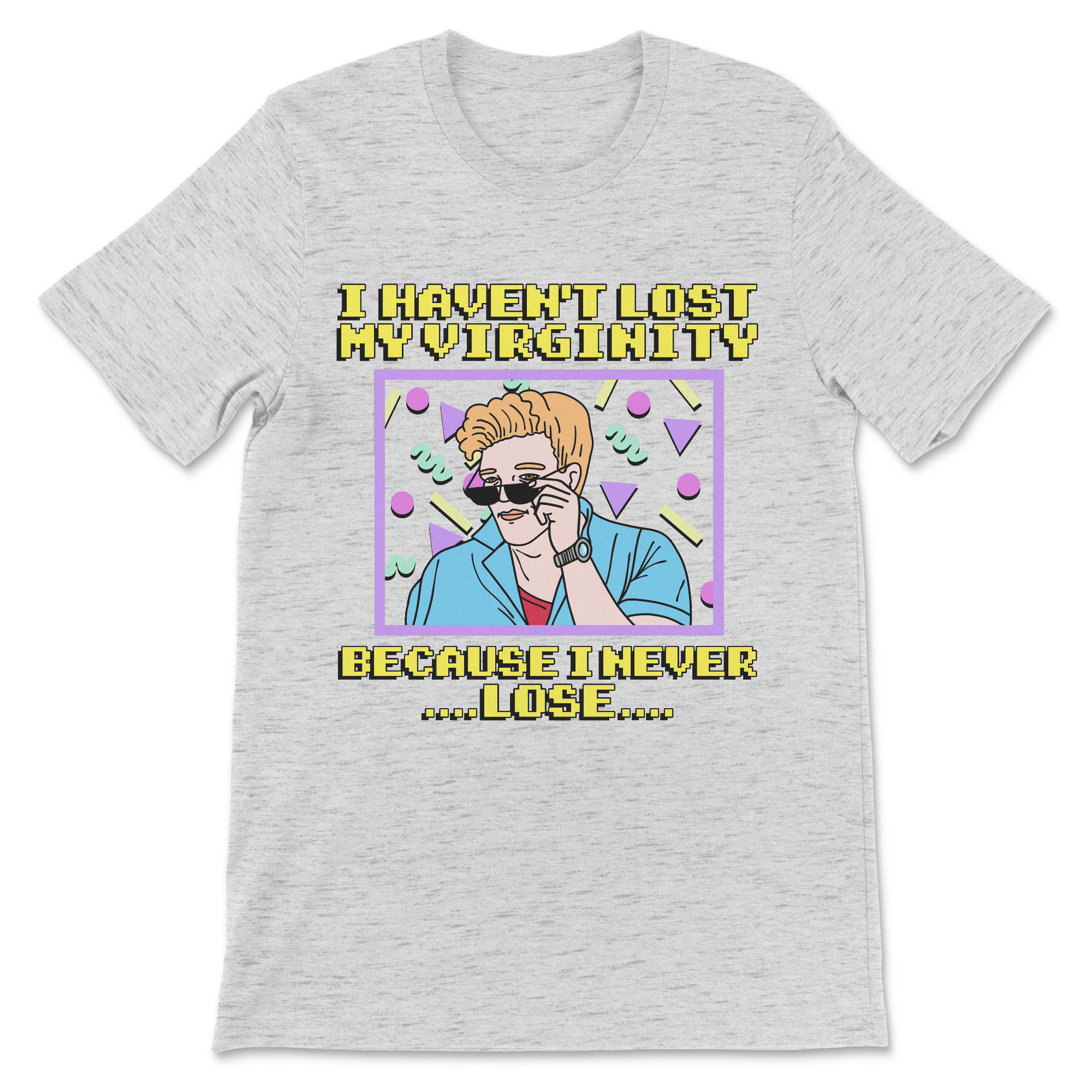 weird meme shirt featuring ironic virginity joke text
