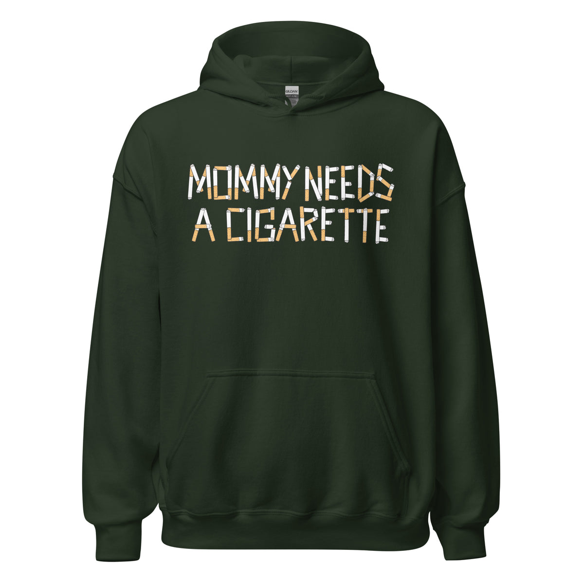Funny Y2K hoodie with Mommy Needs a Cigarette slogan graphic