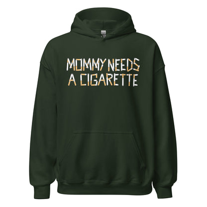 Funny Y2K hoodie with Mommy Needs a Cigarette slogan graphic