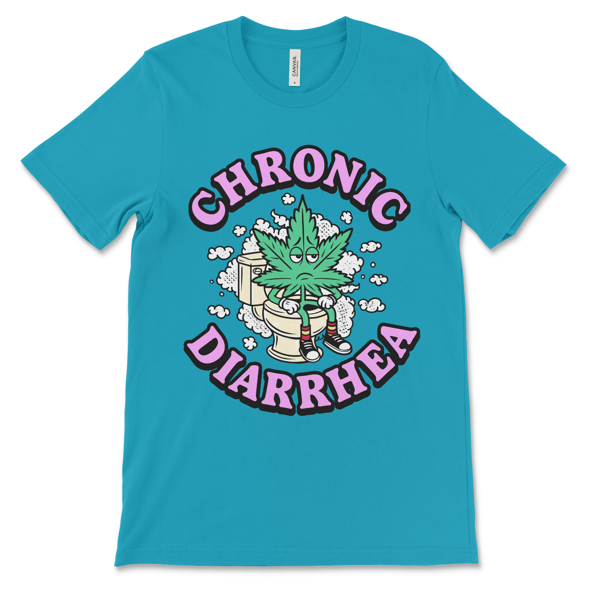 Chronic diarrhea marijuana shirt, weed leaf toilet graphic, stoner humor t-shirt, offensive poop joke novelty tee.