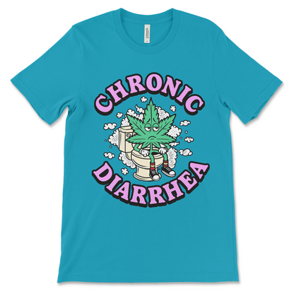 Chronic diarrhea marijuana shirt, weed leaf toilet graphic, stoner humor t-shirt, offensive poop joke novelty tee.
