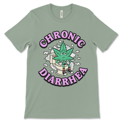 Chronic diarrhea marijuana shirt, weed leaf toilet graphic, stoner humor t-shirt, offensive poop joke novelty tee.