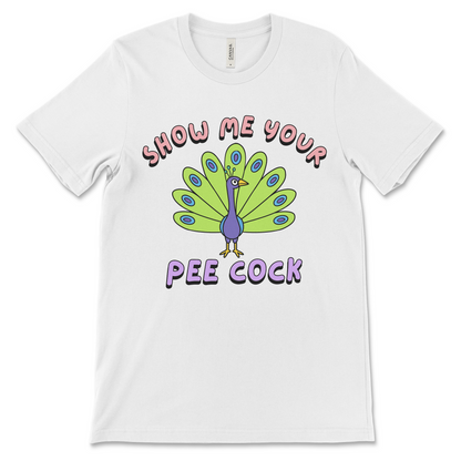 Offensive peacock pun shirt with adult humor. A cheeky tee for bird lovers, gag gifts, and anyone into rude, inappropriate, or sarcastic t-shirts.