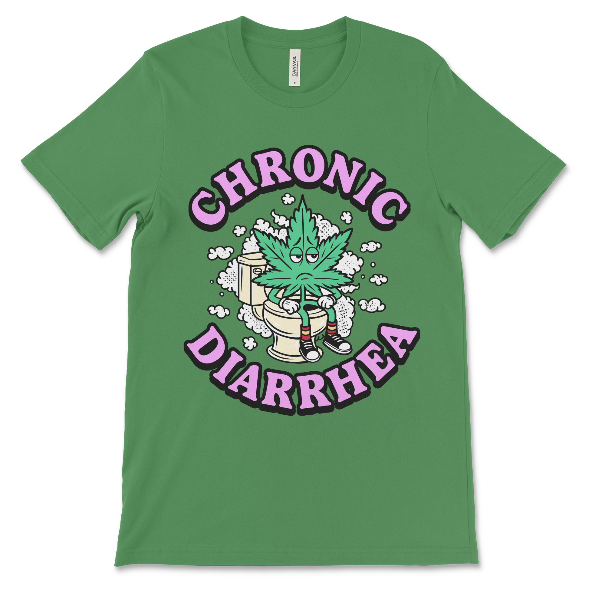 Chronic diarrhea marijuana shirt, weed leaf toilet graphic, stoner humor t-shirt, offensive poop joke novelty tee.