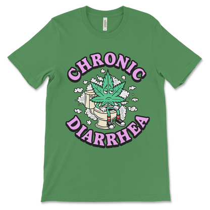 Chronic diarrhea marijuana shirt, weed leaf toilet graphic, stoner humor t-shirt, offensive poop joke novelty tee.