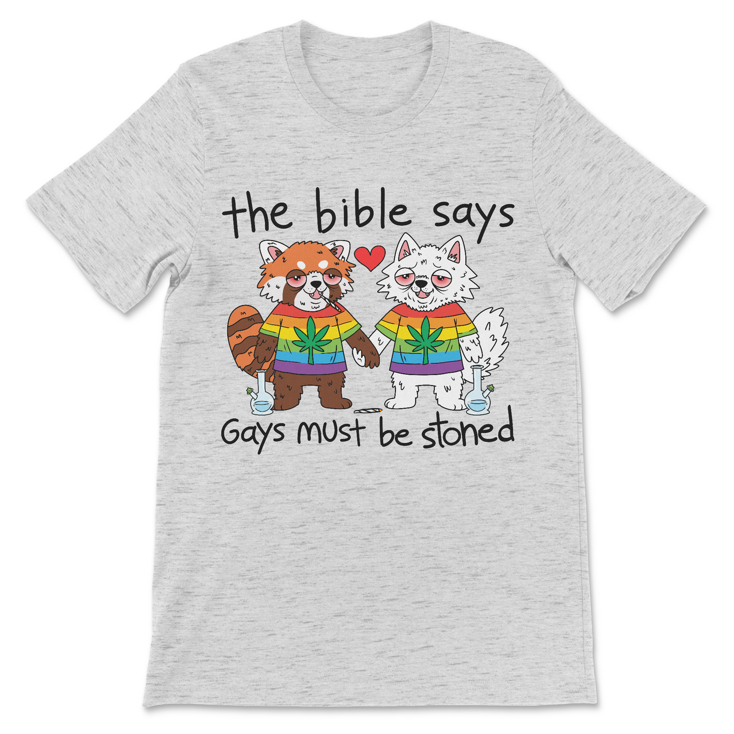 controversial graphic shirt with cartoon animals and provocative religious text

