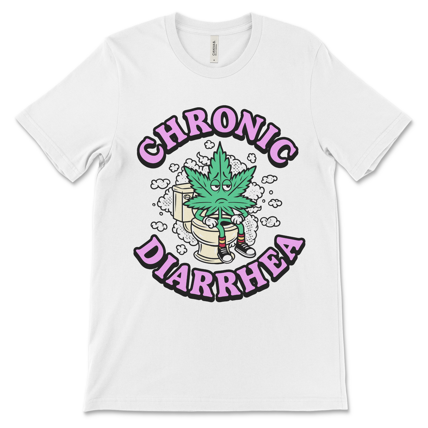 Chronic diarrhea marijuana shirt, weed leaf toilet graphic, stoner humor t-shirt, offensive poop joke novelty tee.