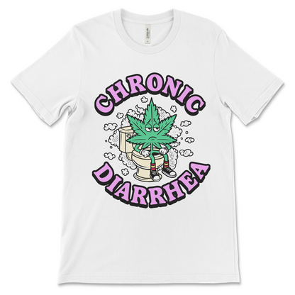 Chronic diarrhea marijuana shirt, weed leaf toilet graphic, stoner humor t-shirt, offensive poop joke novelty tee.