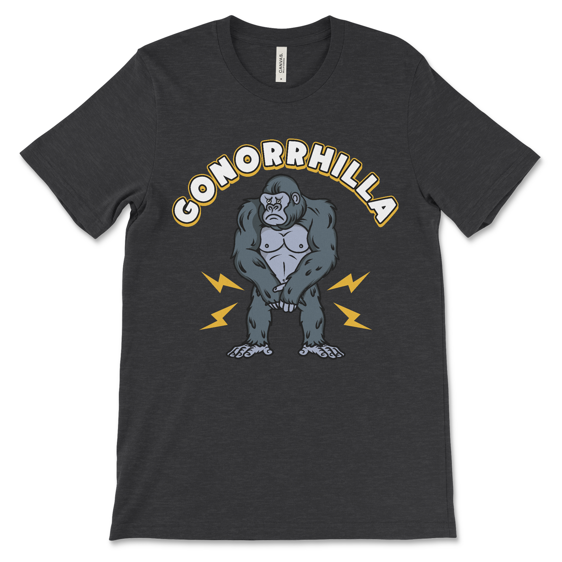 Disgusting and hilarious gonorrhea gorilla graphic tee, designed for lovers of inappropriate humor, meme fashion, and cursed animal jokes.

